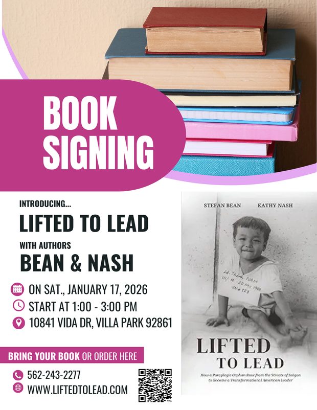 A printed announcement for a book signing in Villa Park on Saturday, January 17, 2026, from one to three in the afternoon